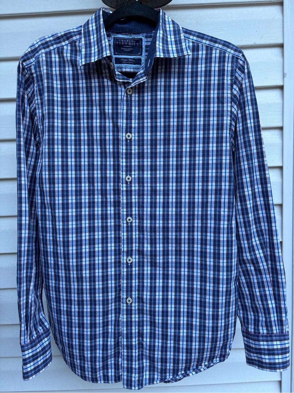 Charles Tyrwhitt Men’s Medium Extra Slim Fit Plaid Button Down Shirt